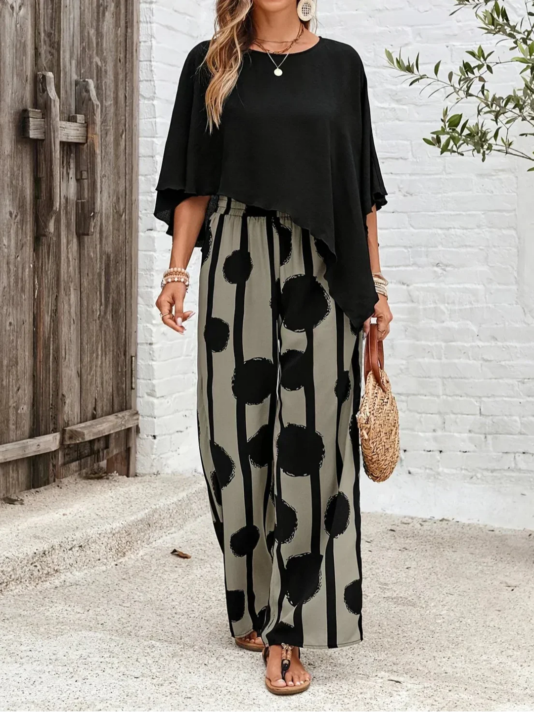 Emma | Women's Outfit Set, Asymmetric Top & Printed Pants 4